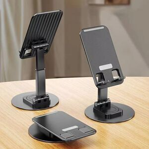 Portable Desktop Stand Mount Mobile Phone Holder 360 Rotating Aluminum Black